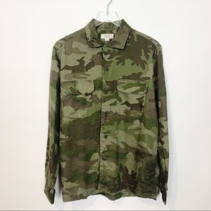 Wallace & Barnes Camp Collar Camo Linen Shirt M
